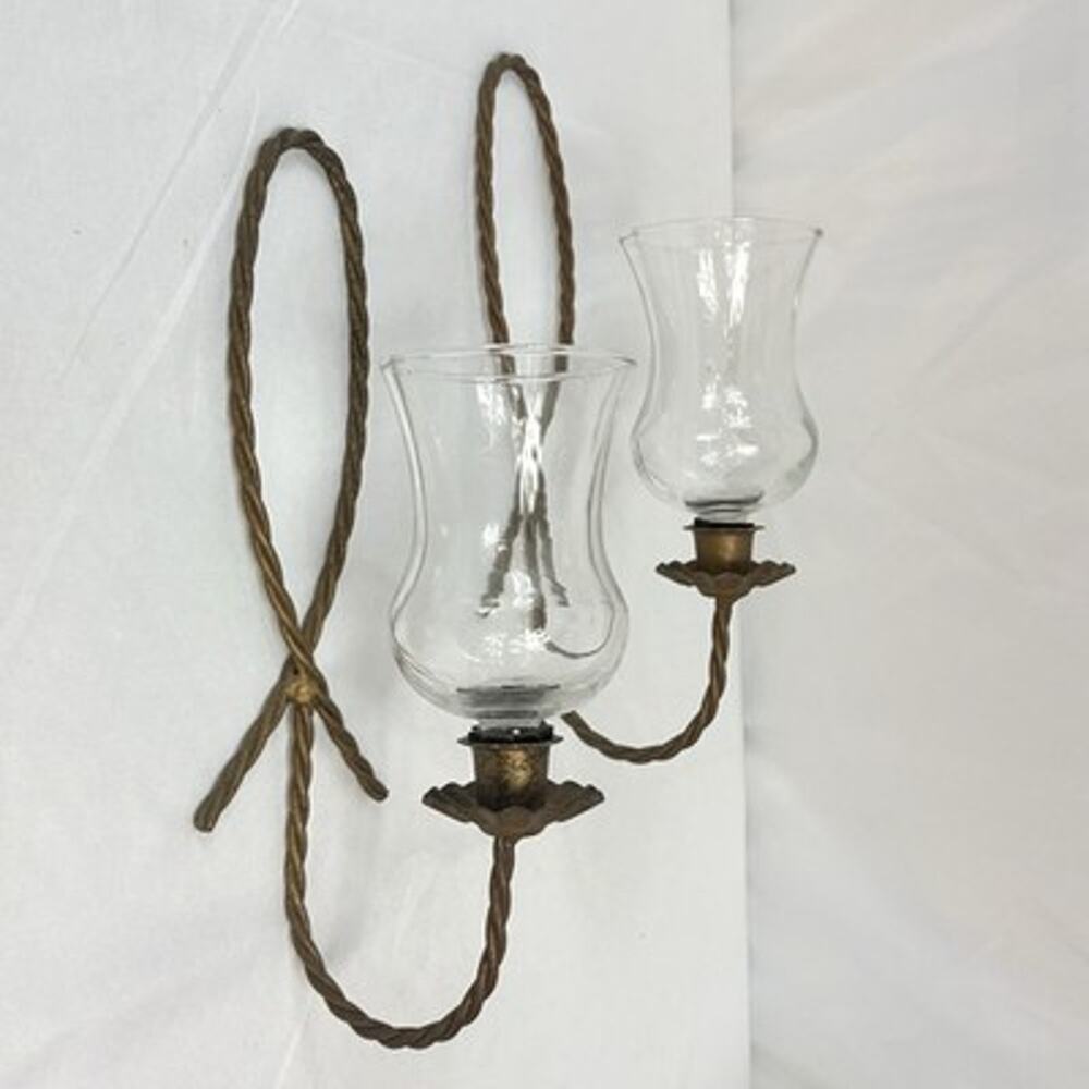 Vtg Home Interior Gold Metal Twisted Rope Candle Holders Wall Sconces w/ Votives